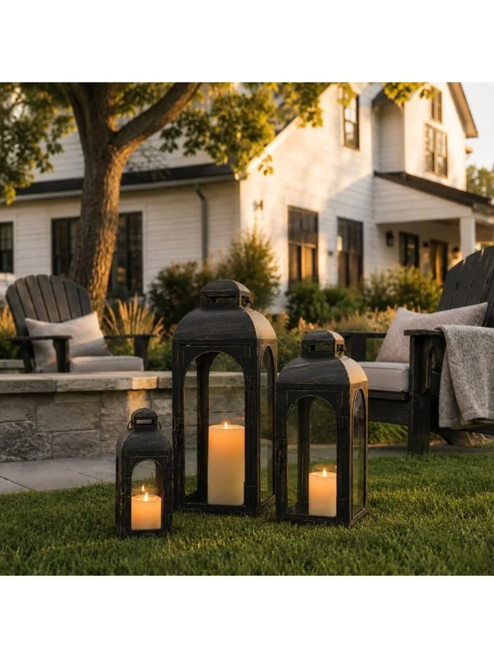 Set of 3 Decorative Metal Lanterns for Indoor & Outdoor Use - 26